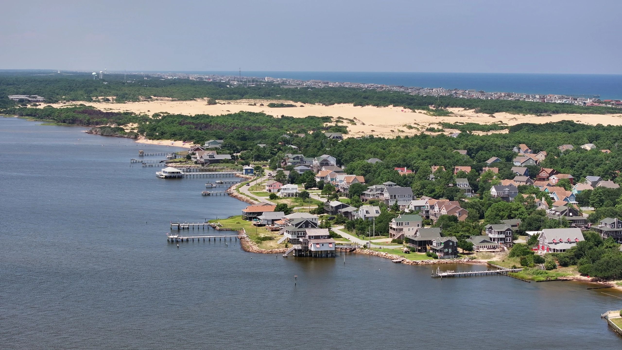 Coastal neighborhood with homes near the shoreline