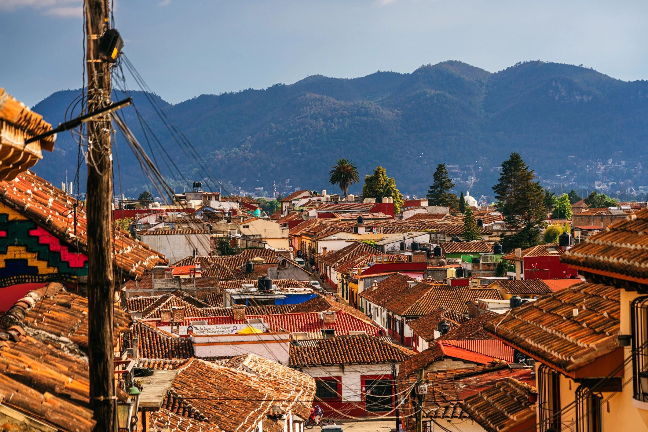 Colorful rooftops and neighborhood streets in Mexico